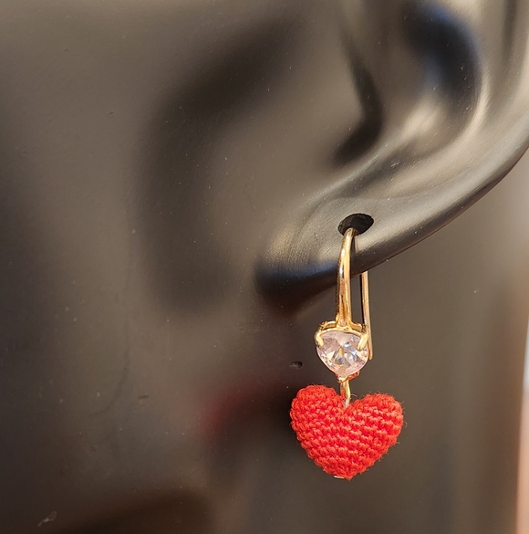 Crochet Red Heart Earrings - Picture 3 of 3